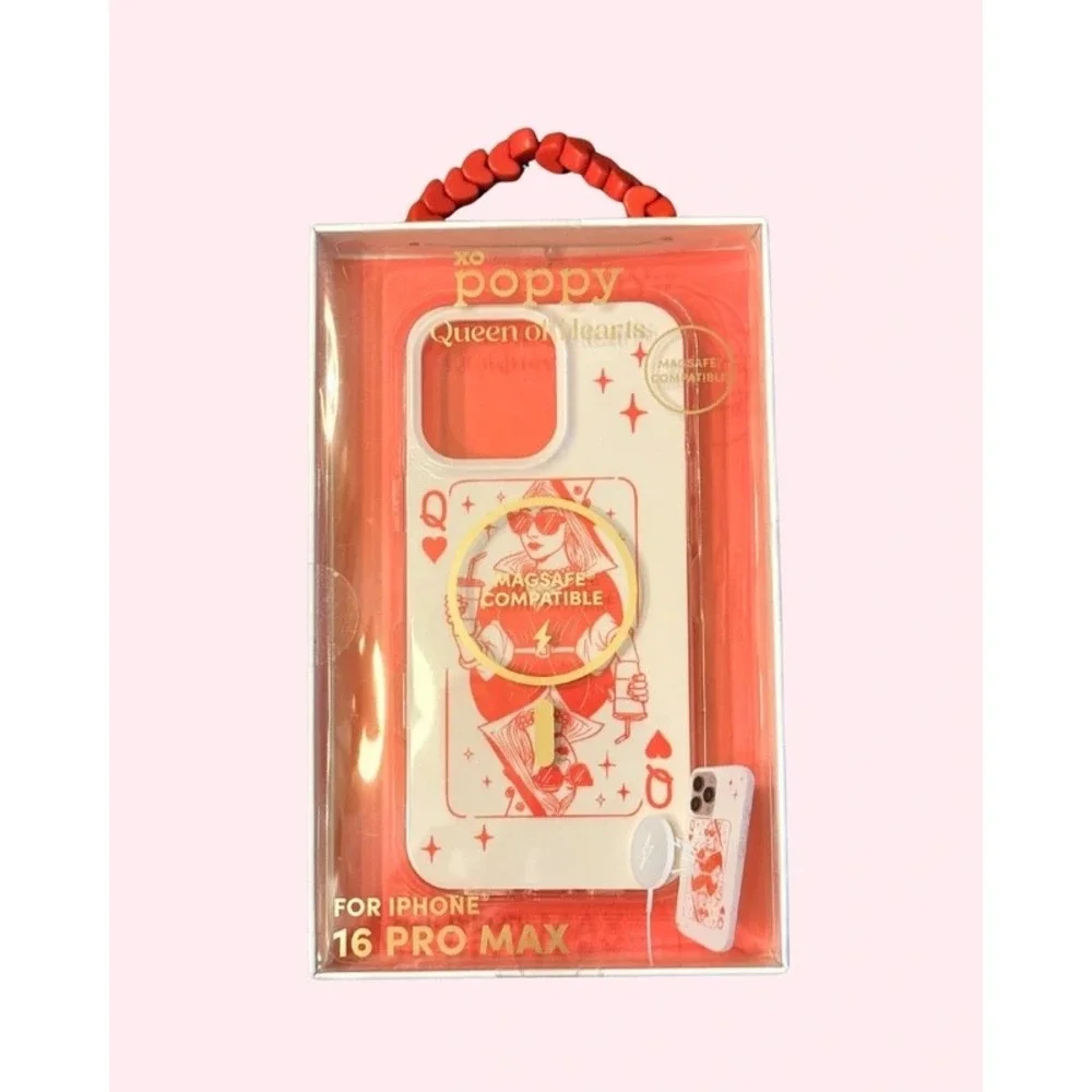 NIB XO Poppy iPhone 16 Pro Max Case Queen of Hearts MagSafe Red White